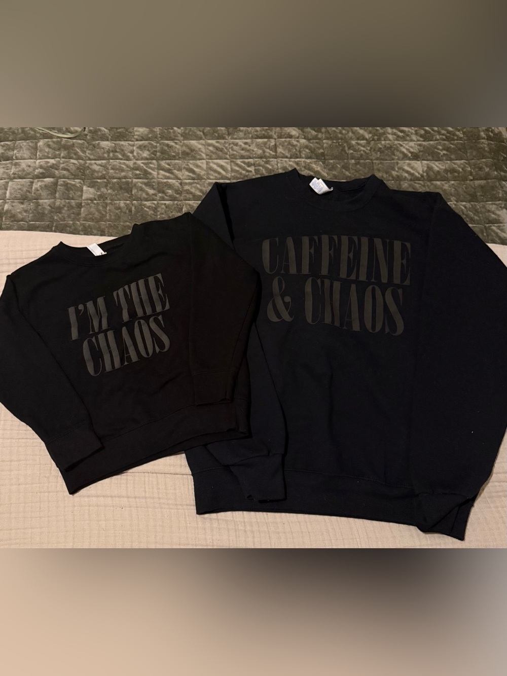 Mommy and me  Athletic Black Graphic Sweatshirt - "Caffeine & Chaos"
